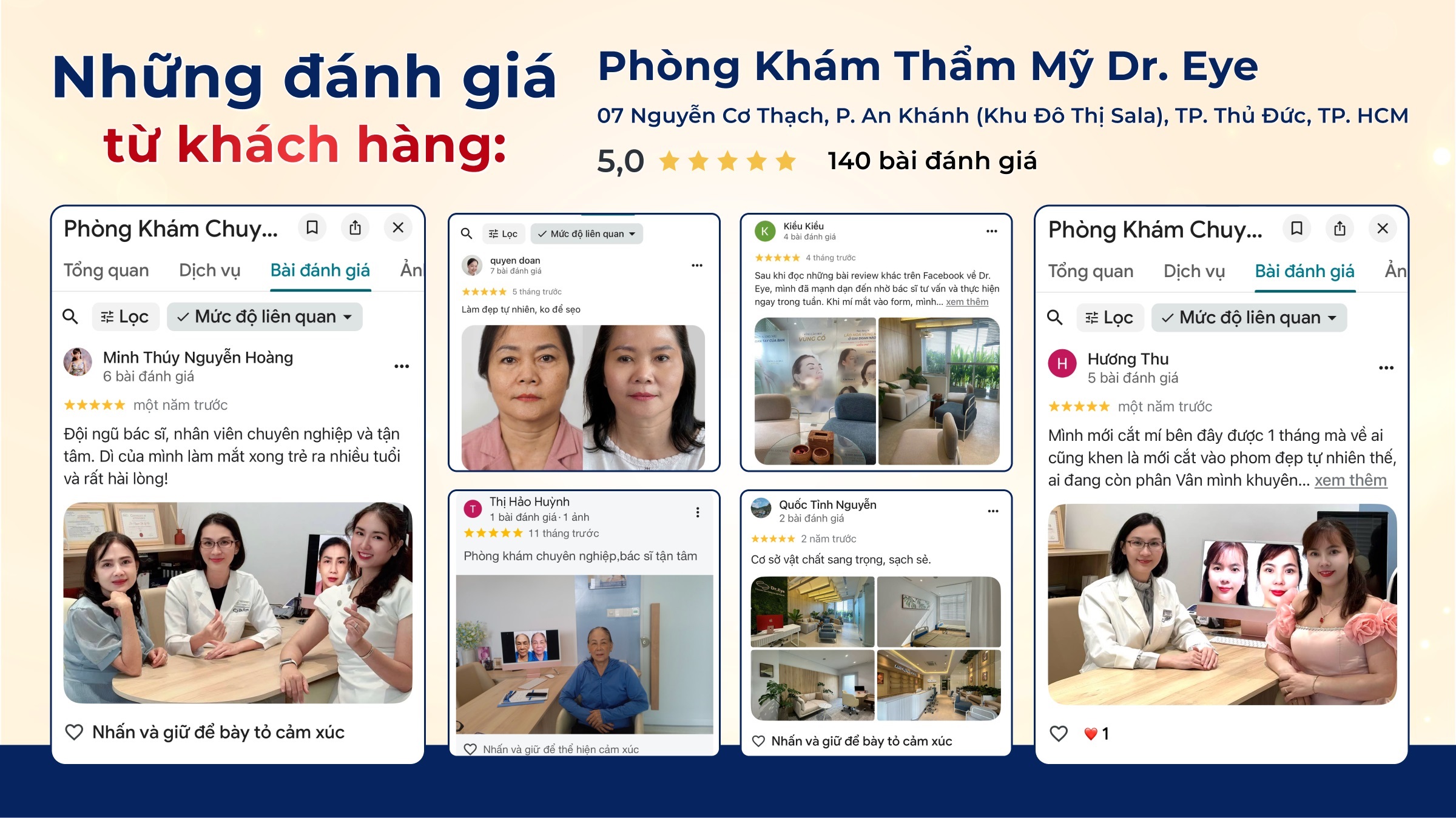 Đánh giá 5 sao từ khách hàng Dr. Eye trên Google Maps – 140 bài đánh giá